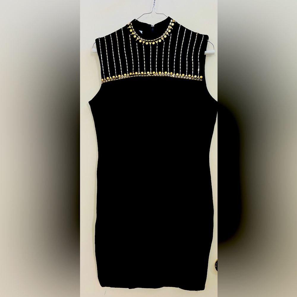 ST JOHN Evening by Marie Gray- Sequined Embellished Black Knit Dress Size 2